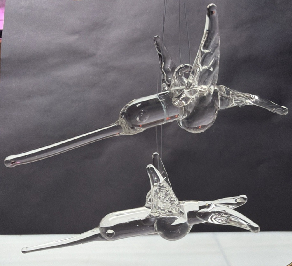Vintage Lot of 2 Hand Blown Glass Hummingbird Ornaments Suncatcher Figurines